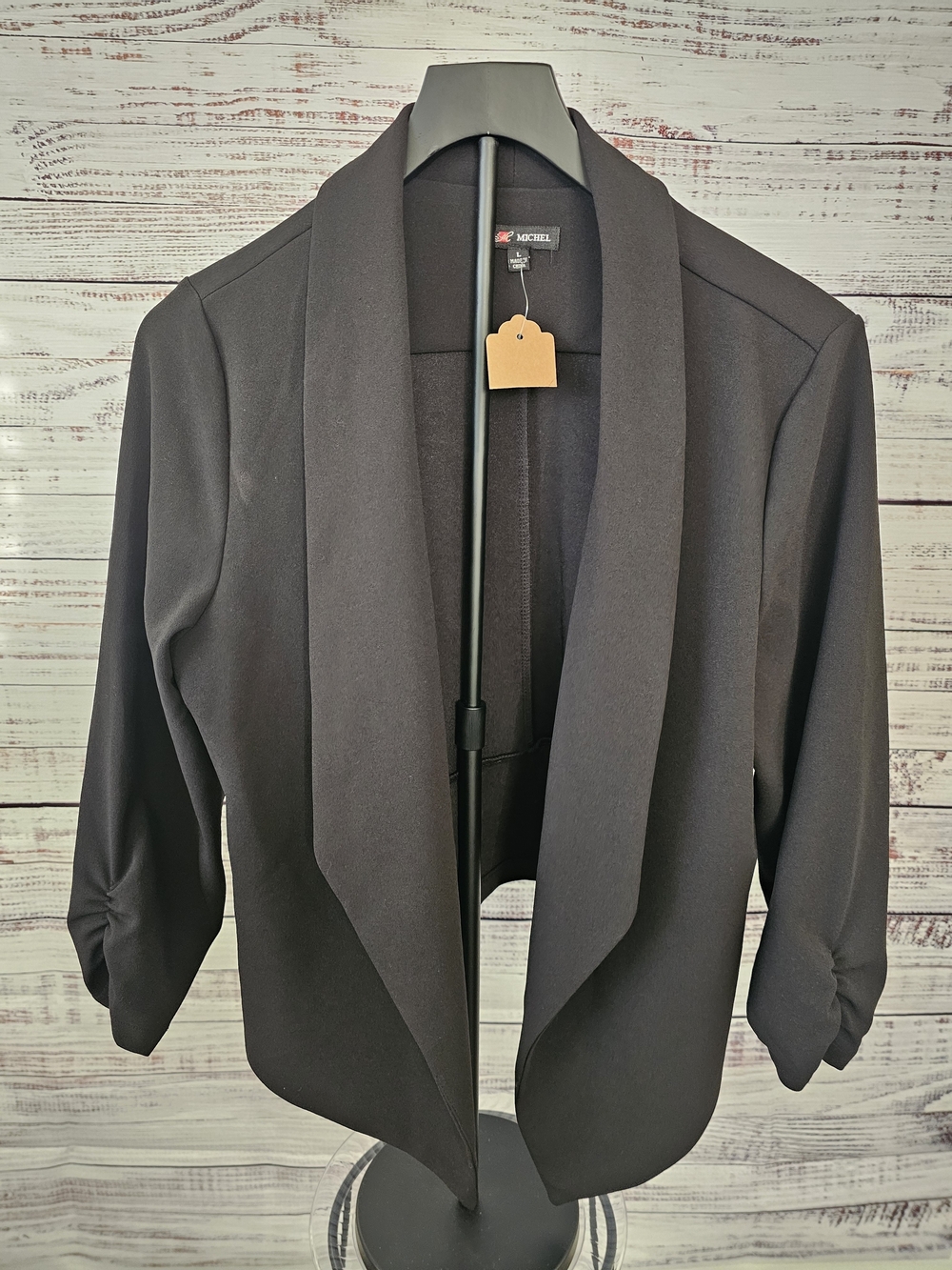 Michele Black Open-Front Draped Blazer